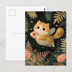 Carte Postale Chat poilu Kawaii avec Donut