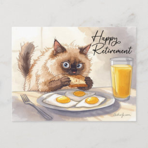 Carte Postale Chat prenant son petit-déjeuner Bon départ à la re