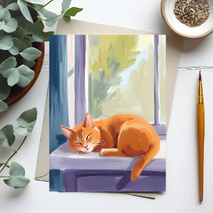 Carte Postale Chat qui fait la sieste   Chaton orange aquarelle 