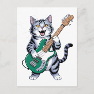 Carte Postale Chat qui joue de la guitare Rock And Roll