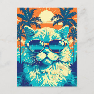 Carte Postale Chat Ragdoll avec lunettes de soleil à la plage