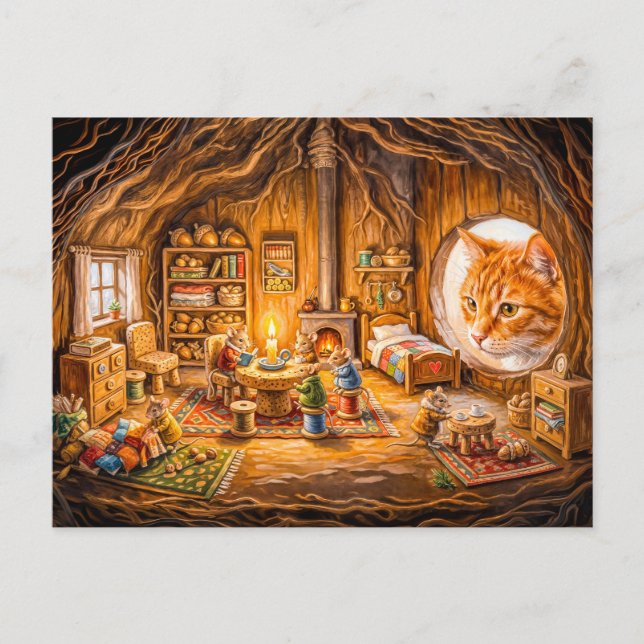 Carte Postale Chat regardant dans la maison confortable de la so (Devant)