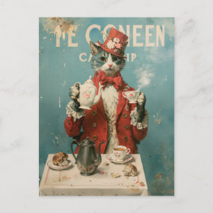 Carte Postale Chat reine du thé dans le style victorien vintage