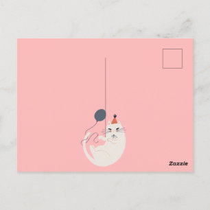 Carte Postale Chat rétro rose chic
