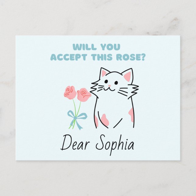 Carte Postale Chat&Rose adorable (Devant)
