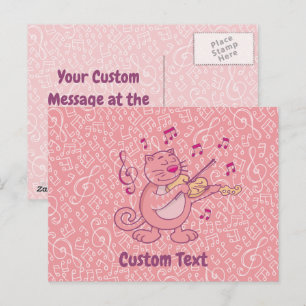 Carte postale Chat Rose avec Violon