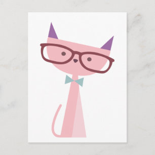 Carte Postale Chat rose portant des lunettes