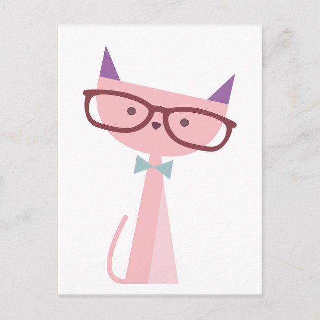 Carte Postale Chat rose portant des lunettes (Devant)