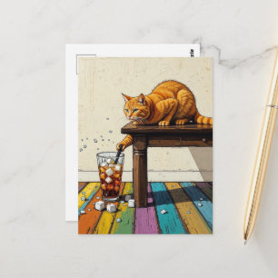 Carte Postale Chat roux adorable renverse la glace