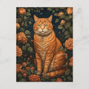 Carte Postale Chat roux dans les fleurs