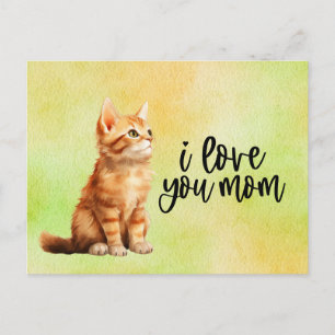 Carte Postale Chat roux Je t'aime Maman 