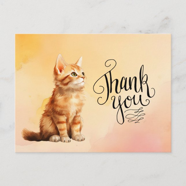 Carte Postale Chat roux  Merci aquarelle (Devant)