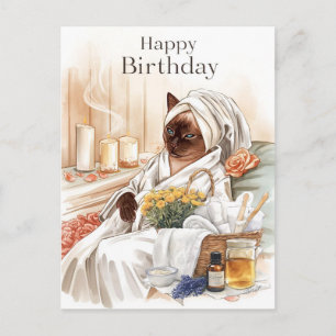 Carte Postale Chat siamois à la fête d'anniversaire au spa 