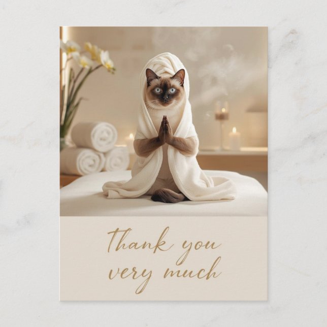 Carte Postale Chat siamois au spa Merci  (Devant)
