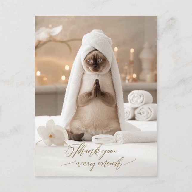 Carte Postale Chat siamois au spa Merci beaucoup  (Devant)