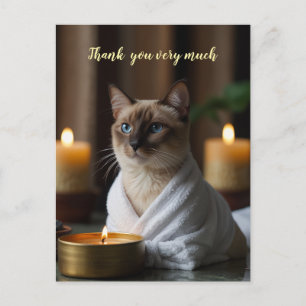 Carte Postale Chat siamois au spa merci beaucoup