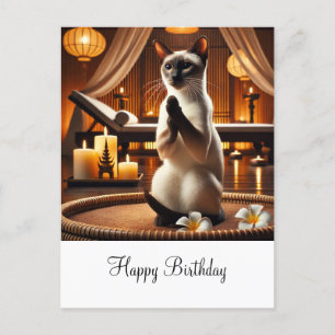 Carte Postale Chat siamois au Spa pour son anniversaire 