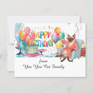 Carte Postale Chat siamois avec la mention Joyeux Anniversaire