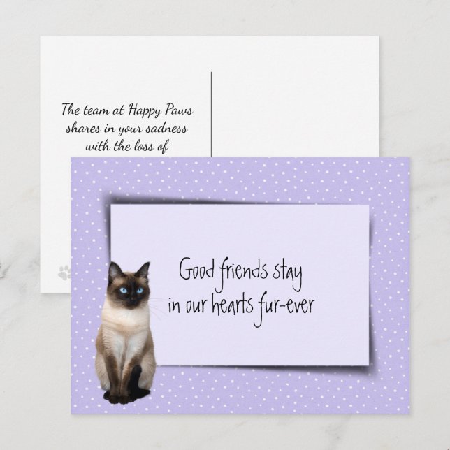 Carte Postale Chat siamois perte d'animal de compagnie de la par (Devant / Derrière)