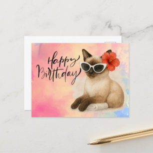 Carte Postale Chat siamois portant des lunettes de soleil Joyeux