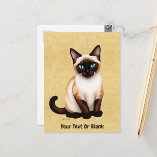 Carte Postale Chat Siamois Sur Vieux Papier