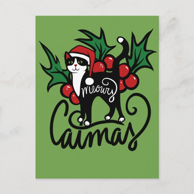 Carte Postale Chat Smoking Christmas (Devant)