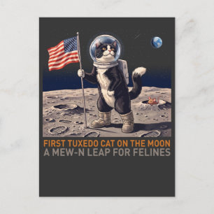 Carte Postale Chat Smoking en Costume sur la Lune Astronaute T-S