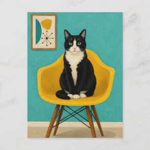 Carte Postale Chat Smoking Sur Chaise Jaune Milieu Du Siècle