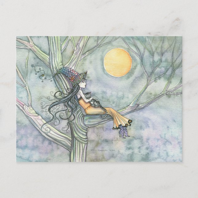 Carte postale Chat sorcière solitude douce (Devant)