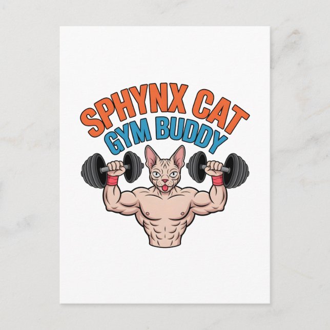 Carte Postale Chat Sphynx Copain de Gym Illustration de Dessin A (Devant)