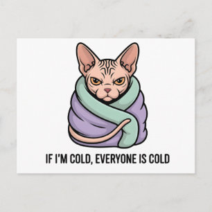 Carte Postale Chat Sphynx Grincheux Art Cartoonique Humour Froid