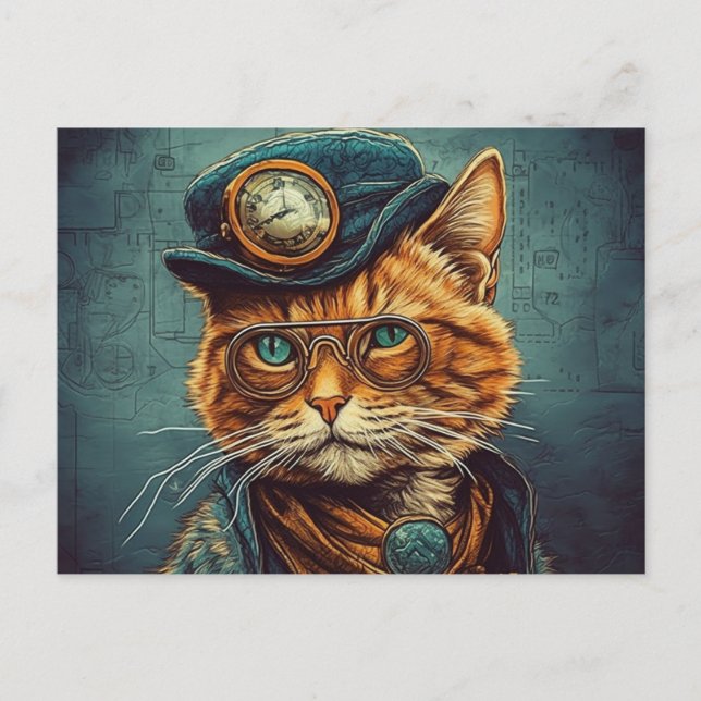 Carte postale Chat Steampunk (Devant)