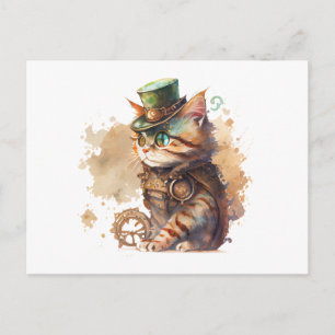 Carte Postale Chat Steampunk Adorable et Mignon