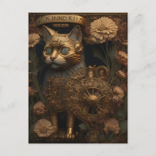 Carte Postale Chat Steampunk Art Numérique Gothique