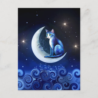 Carte Postale Chat sur Crescent Moon bleu Chat 773