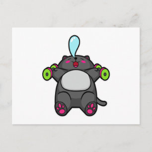 Carte Postale Chat sur la poitrine s'entraînant avec Haltères