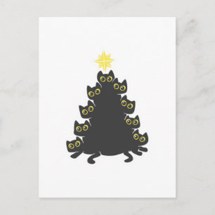 Carte Postale Chat sur l'arbre de Noël - Choisir la couleur arri