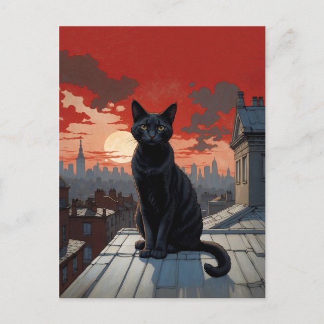 Carte Postale chat sur le toit (Devant)