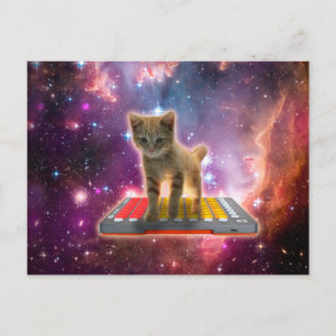 Carte Postale Chat sur synthétiseurs dans l'espace