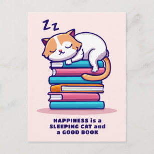 Carte Postale Chat sur une pile de livres Cute Personnalisé Litt