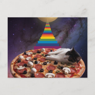 Carte Postale Chat surréaliste dormant sur une pizza
