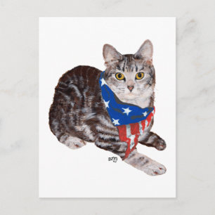Carte Postale Chat tabby American Shorthair patriotique