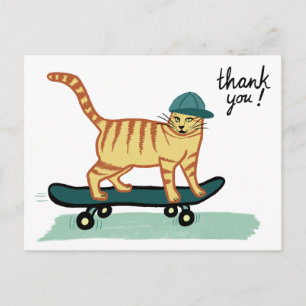 Carte Postale Chat Tabby de skateboard MERCI