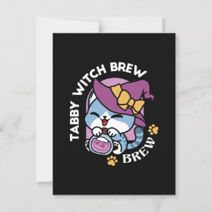 Carte Postale Chat Tabby Halloween – Chapeau de Sorcière & Art d