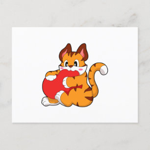 Carte Postale Chat tigre à l'amour avec coeur.PNG