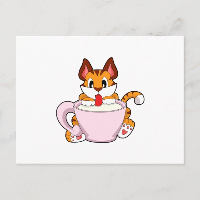 Carte Postale Chat tigre avec tasse de lait.PNG (Devant)