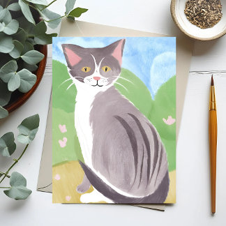 Carte Postale Chat tigré gris | Peinture à l'aquarelle