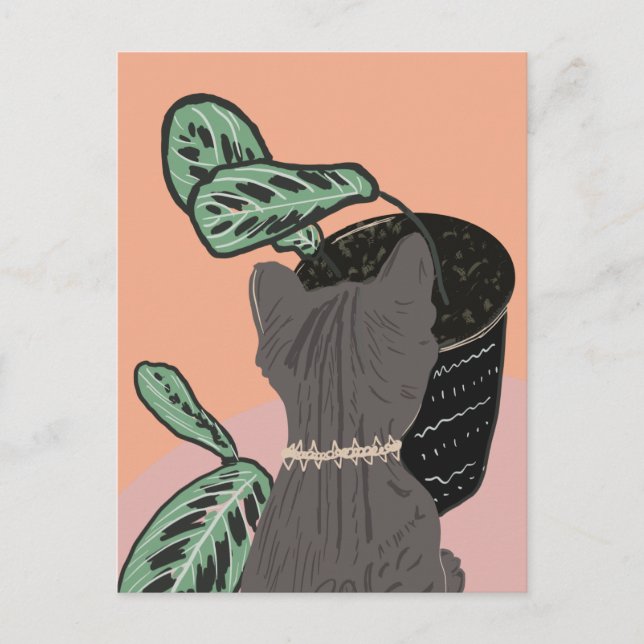 Carte Postale Chat tigré gris plantes merci  (Devant)