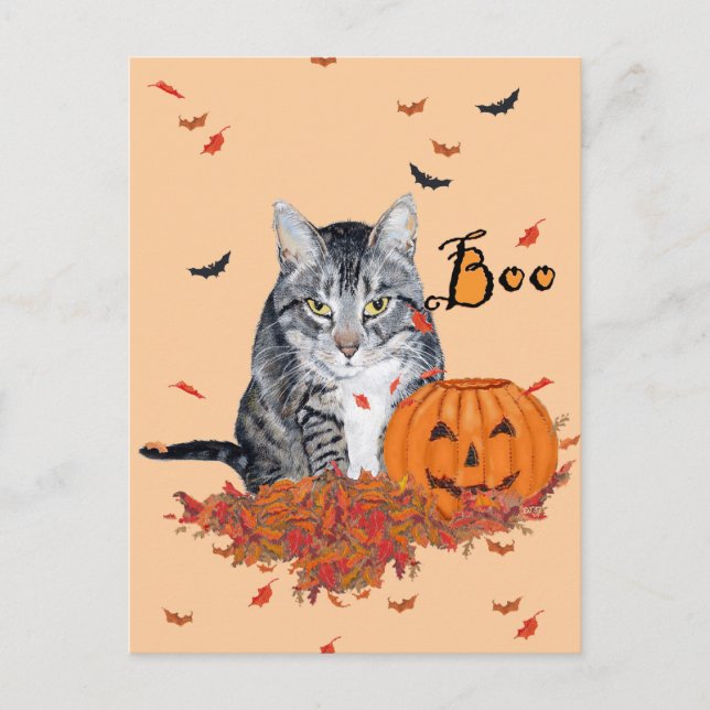 Carte Postale Chat tigré Halloween (Devant)