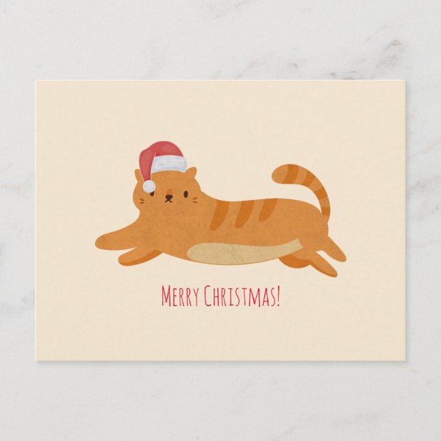 Carte Postale Chat Tigré Jaune de Noël (Devant)